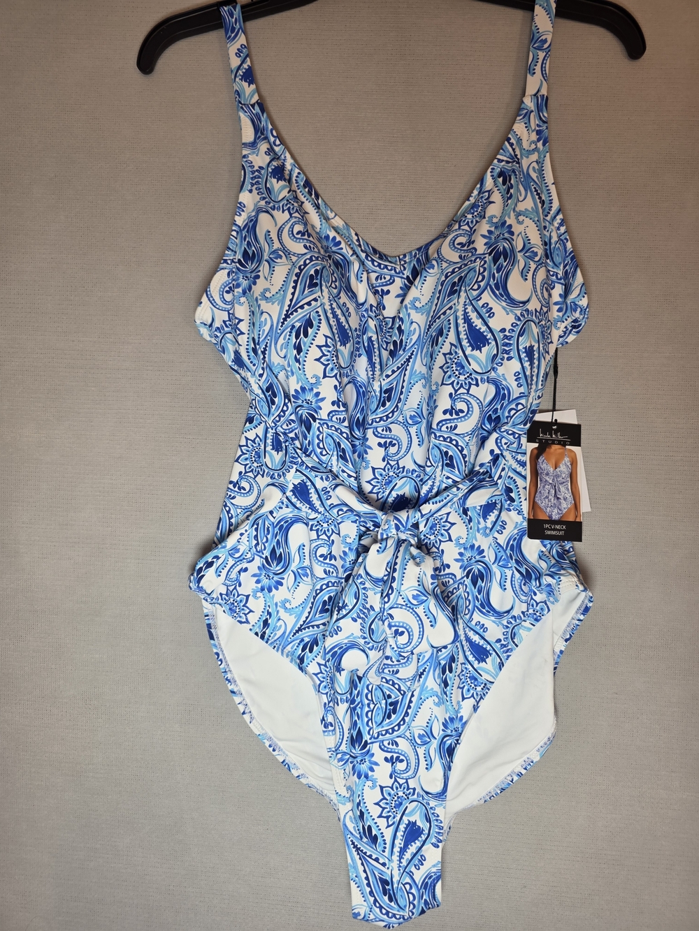 Nicole Miller Blue & White Paisley Tie-Front One-Piece Swimsuit